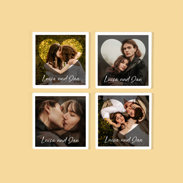 Foto Und Unterschrift: Verliebte Herz - Tassenuntersetzer