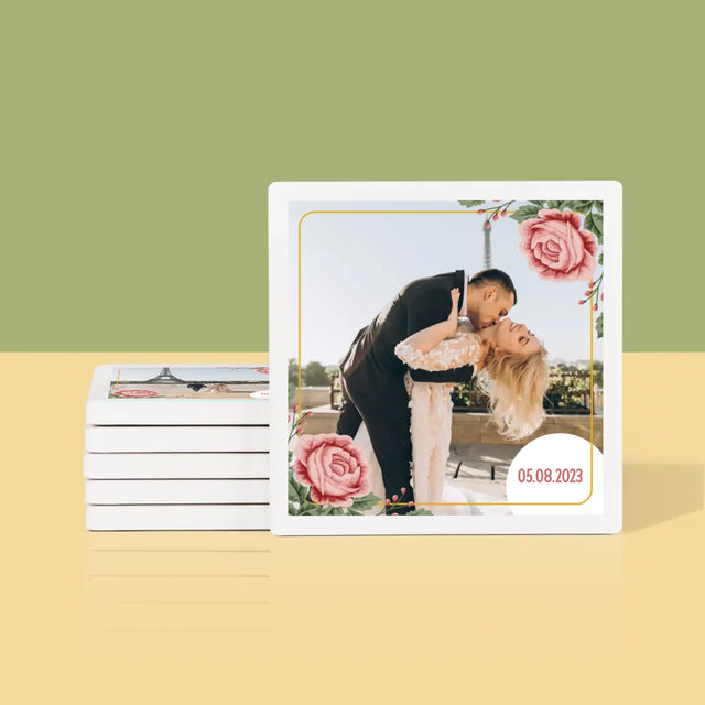 Fotocollage: Ihr Datum - Tassenuntersetzer