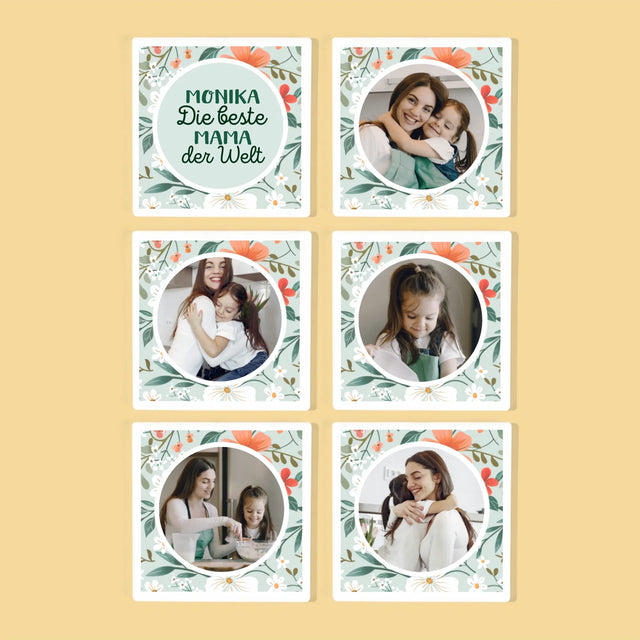 Foto Und Unterschrift: Beste Mama Blumen - Tassenuntersetzer