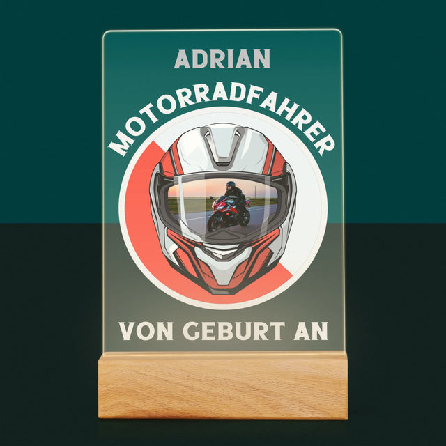 Foto Und Unterschrift: Motorradfahrer Von Geburt An - Druck Auf Acrylglas