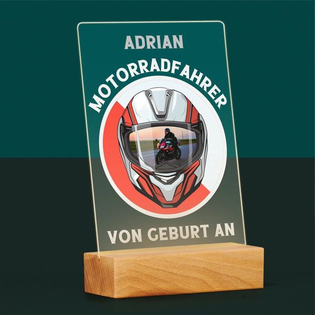 Foto Und Unterschrift: Motorradfahrer Von Geburt An - Druck Auf Acrylglas