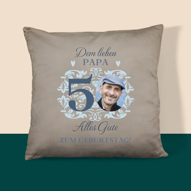 Foto Und Unterschrift: Dem Lieben Papa Zum 50. Geburtstag - Kissen