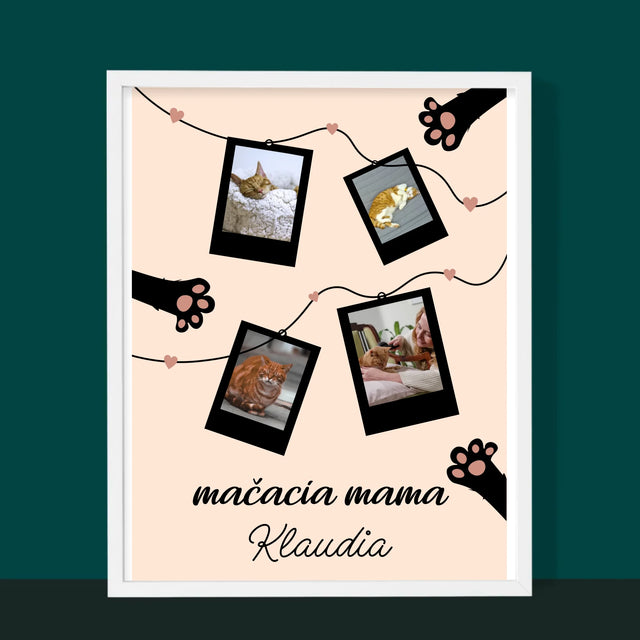 Fotokolaż: Kocia Mama Polaroidy - Wydruk Obramowany | SK