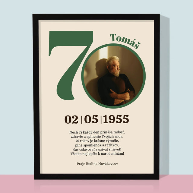 Zdjęcie I Podpis: 70 Urodziny Dedykacja - Wydruk Obramowany | SK