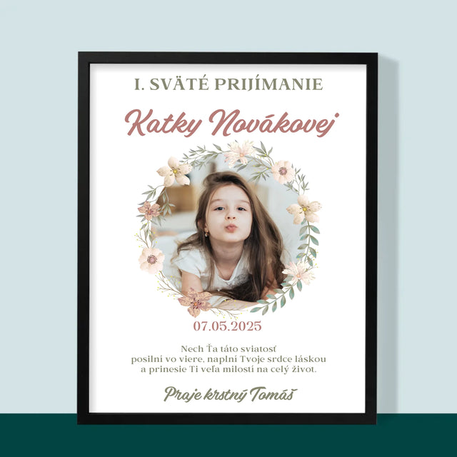 Zdjęcie i Podpis: Pierwsza Komunia Kwiaty - Wydruk Obramowany | SK