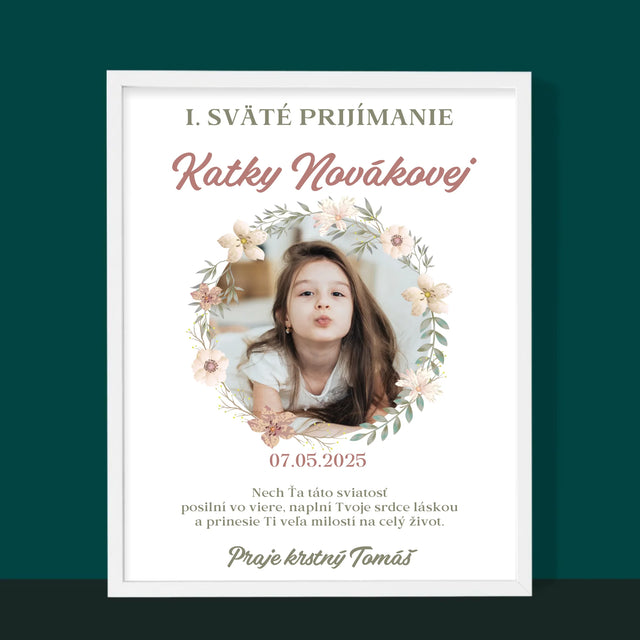 Zdjęcie i Podpis: Pierwsza Komunia Kwiaty - Wydruk Obramowany | SK