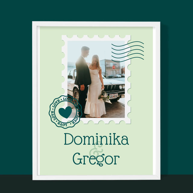 Zdjęcie i Podpis: Ślubna Pocztówka - Wydruk Obramowany | SK