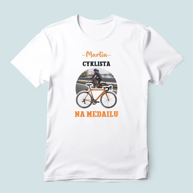 Zdjęcie I Podpis: Rowerzysta Na Medal - Koszulka Męska z Nadrukiem | SK