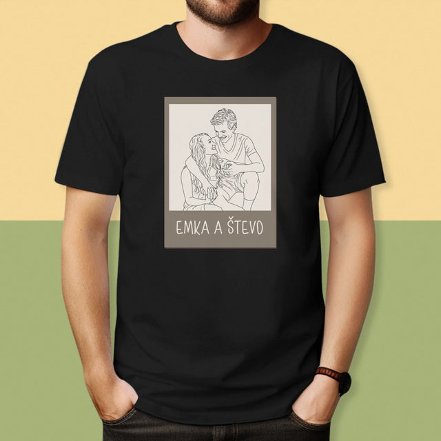 Zdjęcie i Podpis: Lineart Polaroid - Koszulka Męska z Nadrukiem | SK