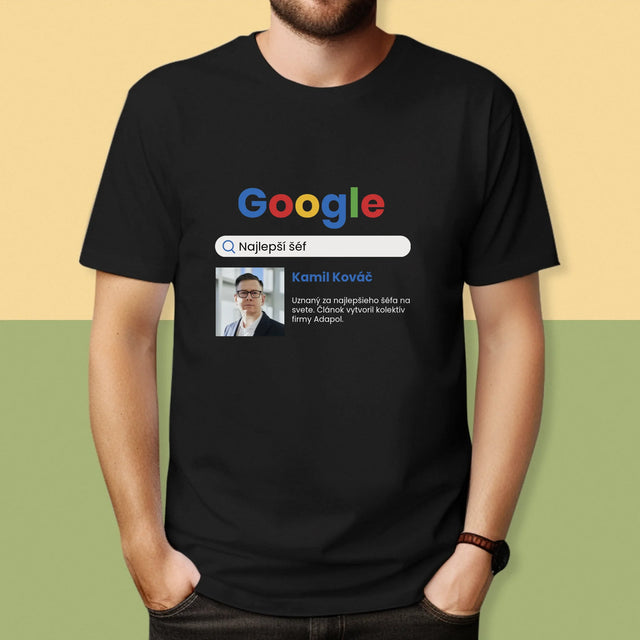 Zdjęcie i Podpis: Najlepszy Szef Wynik Google - Koszulka Męska z Nadrukiem | SK