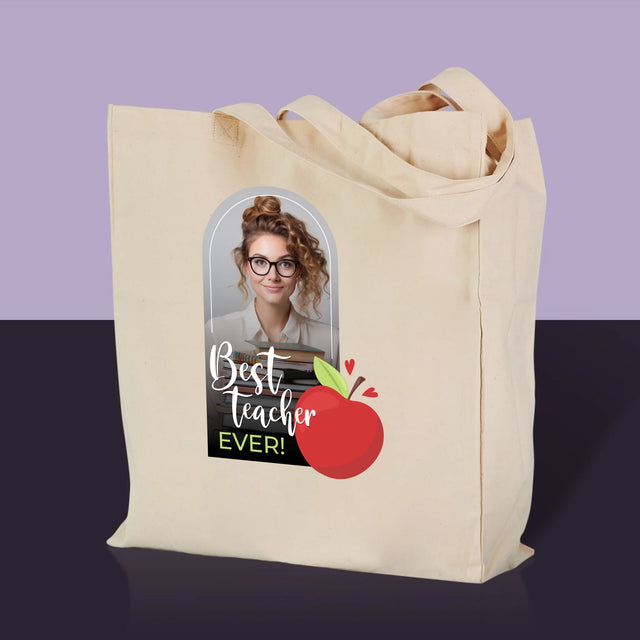 Foto und Unterschrift: Bester Lehrer aller Zeiten – bedruckte Canvas-Tasche | CZ