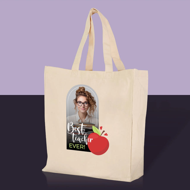 Foto und Unterschrift: Bester Lehrer aller Zeiten – bedruckte Canvas-Tasche | CZ