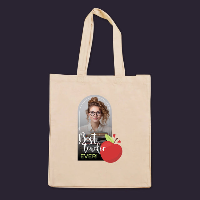 Foto und Unterschrift: Bester Lehrer aller Zeiten – bedruckte Canvas-Tasche | CZ
