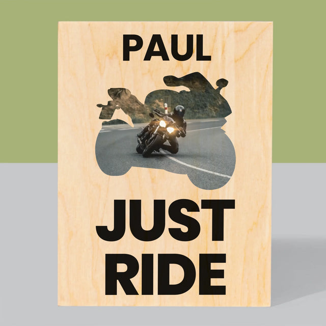 Form-Collage: Just Ride - Druck Auf Holz
