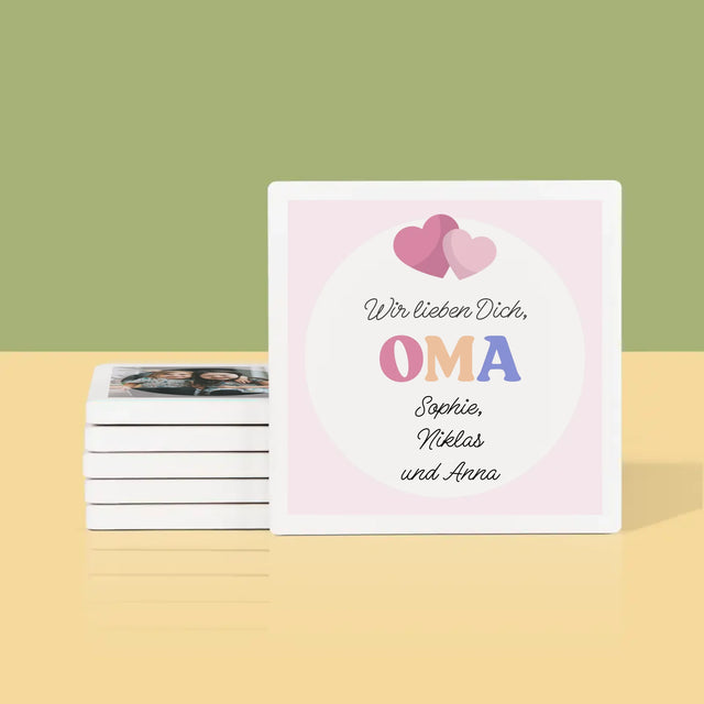 Fotocollage: Wir Lieben Dich, Oma - Tassenuntersetzer