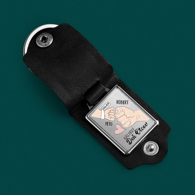 Name und Unterschrift: Erster gemeinsamer Vatertag - Schlüsselanhänger aus Leder mit Foto | SK