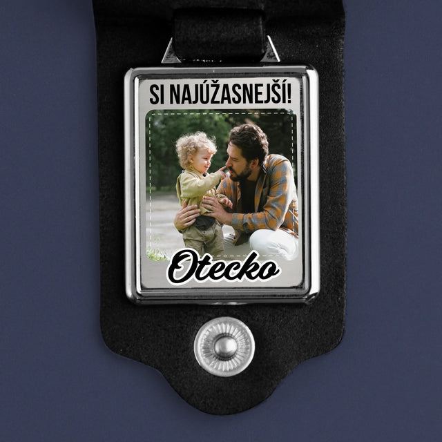 Foto und Unterschrift: Bester Papa - Leder-Foto-Schlüsselanhänger | SK