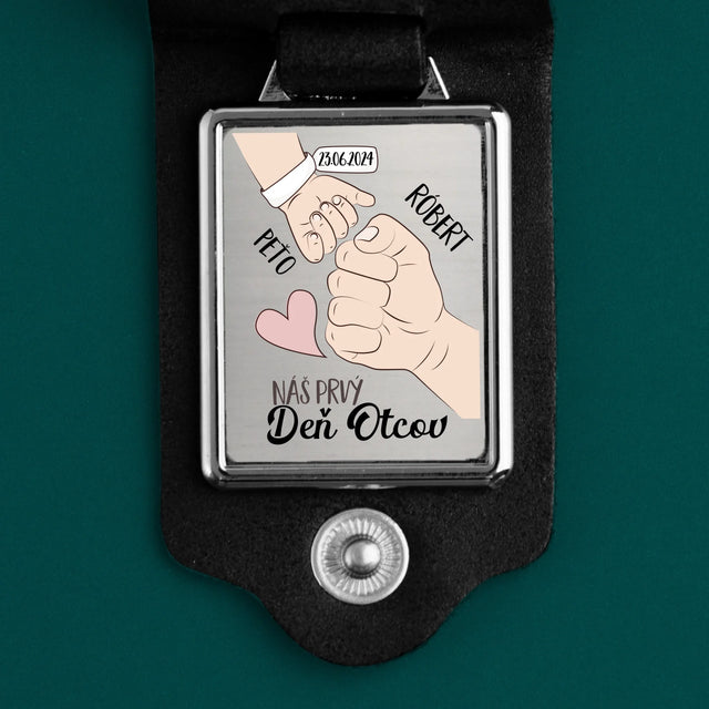 Name und Unterschrift: Erster gemeinsamer Vatertag - Schlüsselanhänger aus Leder mit Foto | SK