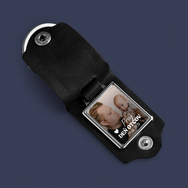 Foto und Unterschrift: Erster Vatertag – Leder-Schlüsselanhänger mit Foto | SK