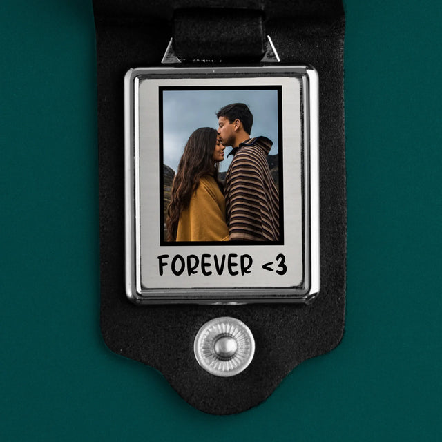 Foto und Unterschrift: Foto im Rahmen – Leder-Schlüsselanhänger mit Foto | SK