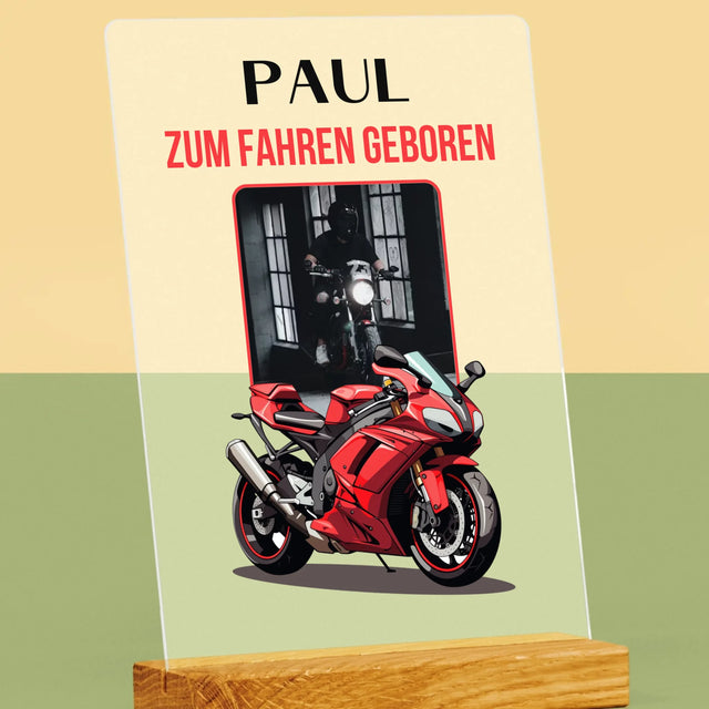 Foto Und Unterschrift: Zum Fahren Geboren - Druck Auf Acrylglas