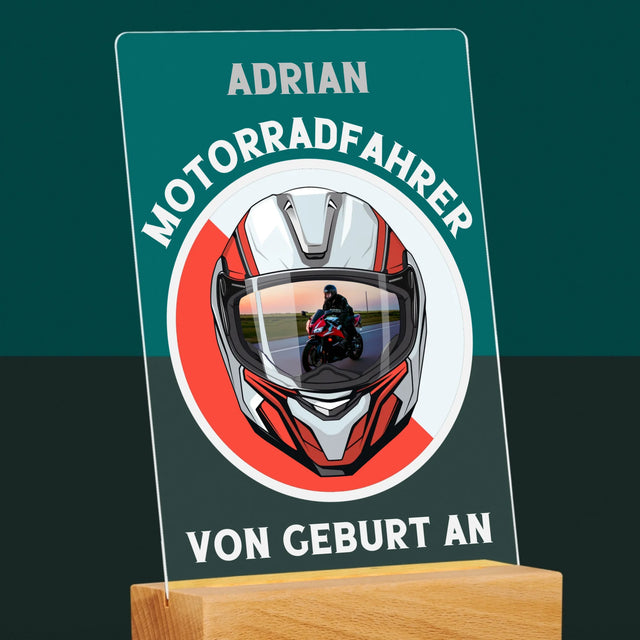 Foto Und Unterschrift: Motorradfahrer Von Geburt An - Druck Auf Acrylglas