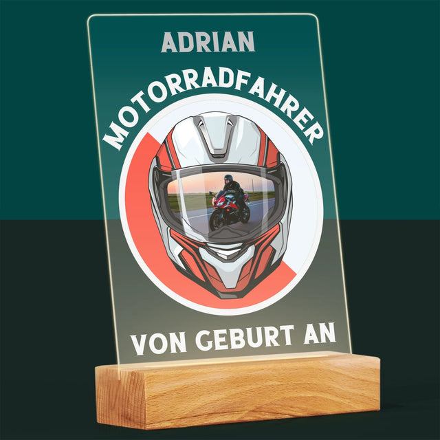 Foto Und Unterschrift: Motorradfahrer Von Geburt An - Druck Auf Acrylglas