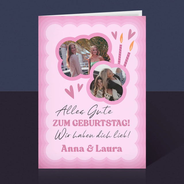 Fotocollage: Rosa Geburtstag - Glückwunschkarte
