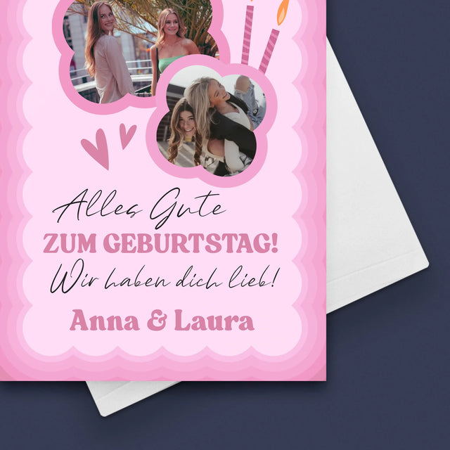 Fotocollage: Rosa Geburtstag - Glückwunschkarte