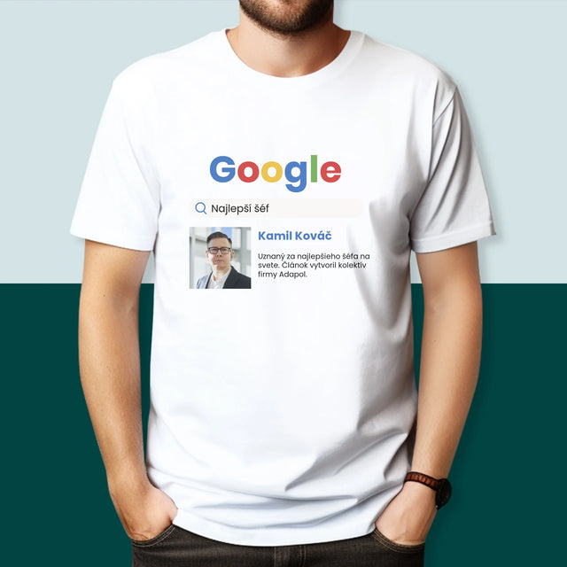 Zdjęcie i Podpis: Najlepszy Szef Wynik Google - Koszulka Męska z Nadrukiem | SK