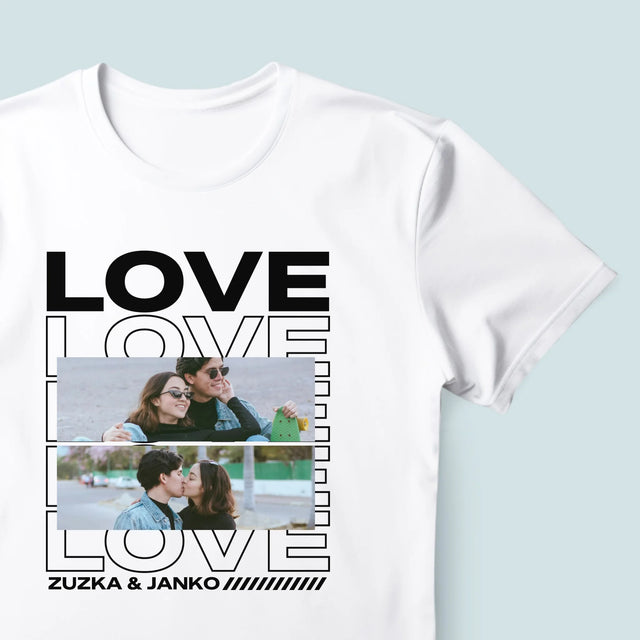Fotokolaż: z Napisem Love - Koszulka Męska z Nadrukiem | SK