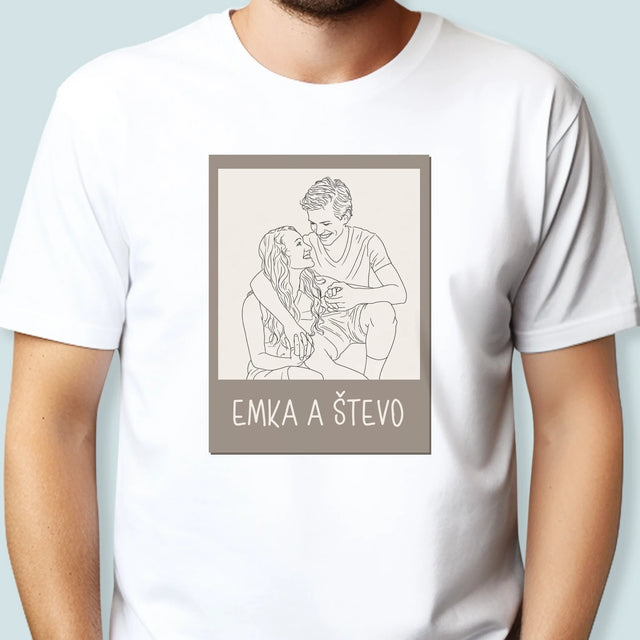 Zdjęcie i Podpis: Lineart Polaroid - Koszulka Męska z Nadrukiem | SK