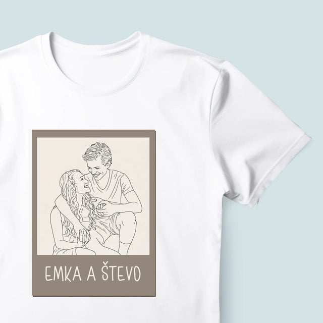 Zdjęcie i Podpis: Lineart Polaroid - Koszulka Męska z Nadrukiem | SK